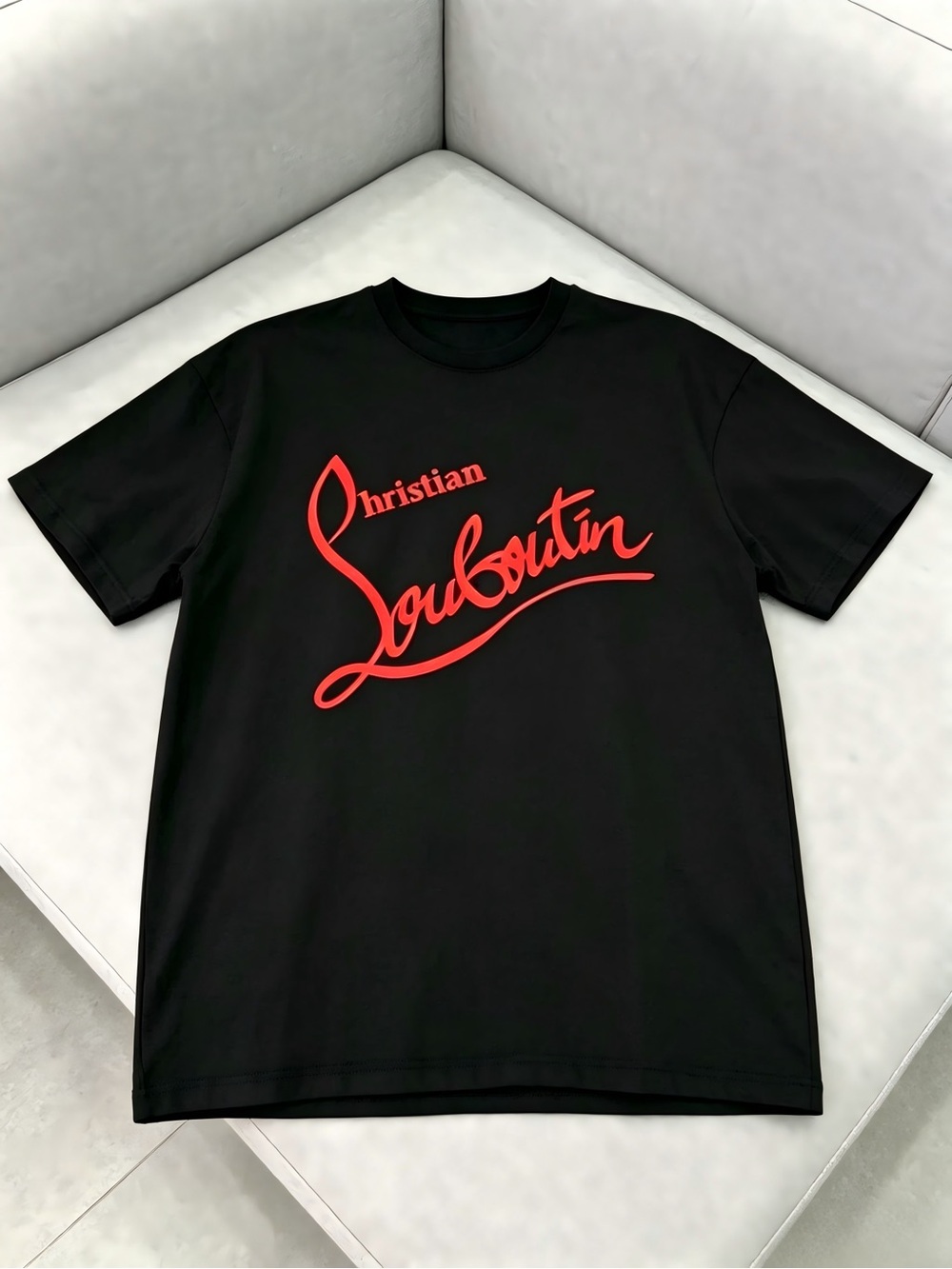 CL Red Handwritten Floral Signature Black Women Men T-shirt Unisex
